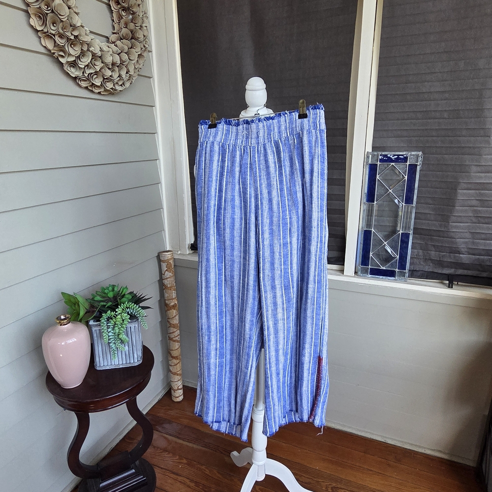 Blue Striped Wide-Leg Pants